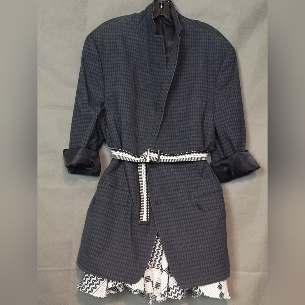 Vintage Navy Blue 90s Oversized Gingham Check Cotton Twill Gender-Neutral Jacket
